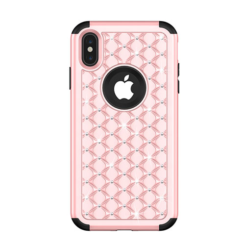 Silicone Matte Finish and Plastic Back Cover Case 360 Degrees Bling-Bling for Apple iPhone X Rose Gold