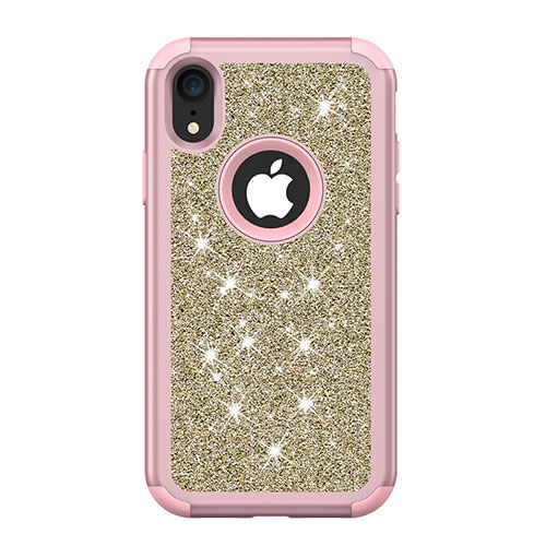 Silicone Matte Finish and Plastic Back Cover Case 360 Degrees Bling-Bling for Apple iPhone XR Pink