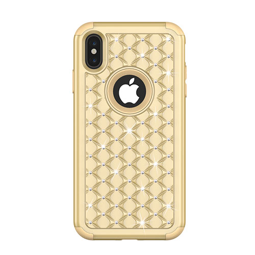 Silicone Matte Finish and Plastic Back Cover Case 360 Degrees Bling-Bling for Apple iPhone Xs Gold