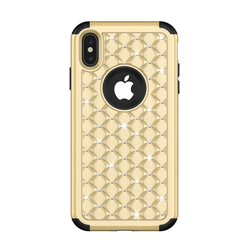Silicone Matte Finish and Plastic Back Cover Case 360 Degrees Bling-Bling for Apple iPhone Xs Gold and Black