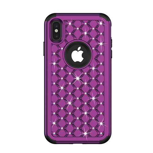 Silicone Matte Finish and Plastic Back Cover Case 360 Degrees Bling-Bling for Apple iPhone Xs Max Purple