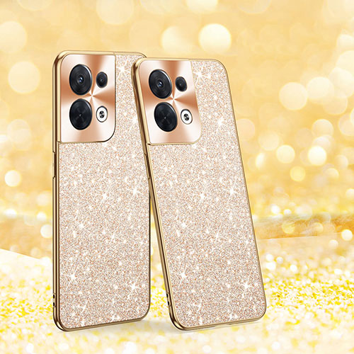 Silicone Matte Finish and Plastic Back Cover Case 360 Degrees Bling-Bling for Oppo Reno8 5G Gold
