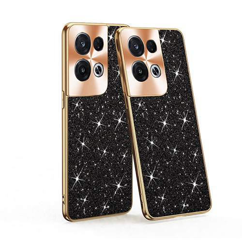 Silicone Matte Finish and Plastic Back Cover Case 360 Degrees Bling-Bling for Oppo Reno8 Pro 5G Black