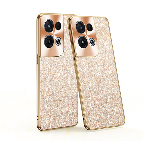 Silicone Matte Finish and Plastic Back Cover Case 360 Degrees Bling-Bling for Oppo Reno8 Pro+ Plus 5G Gold