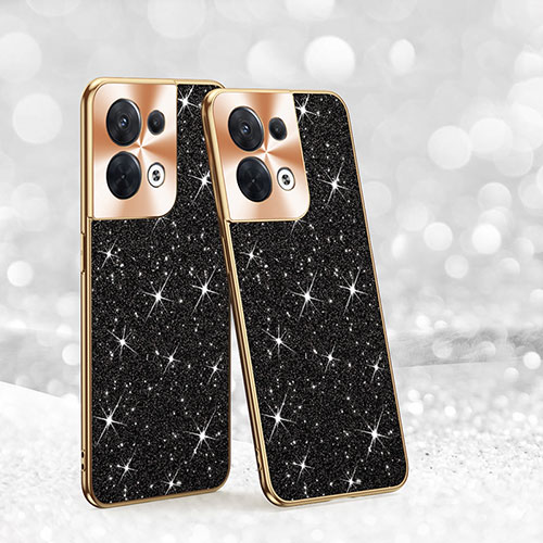 Silicone Matte Finish and Plastic Back Cover Case 360 Degrees Bling-Bling for Oppo Reno9 5G Black