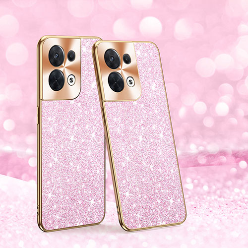 Silicone Matte Finish and Plastic Back Cover Case 360 Degrees Bling-Bling for Oppo Reno9 5G Pink