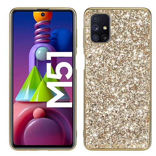 Silicone Matte Finish and Plastic Back Cover Case 360 Degrees Bling-Bling for Samsung Galaxy M51 Gold