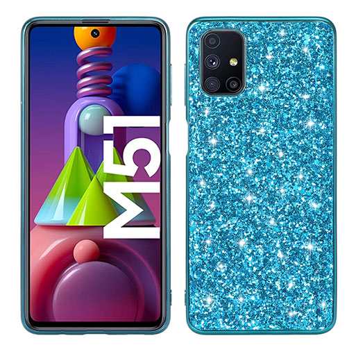 Silicone Matte Finish and Plastic Back Cover Case 360 Degrees Bling-Bling for Samsung Galaxy M51 Sky Blue