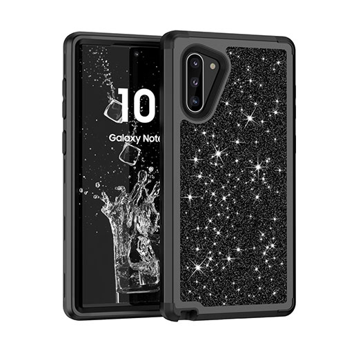 Silicone Matte Finish and Plastic Back Cover Case 360 Degrees Bling-Bling for Samsung Galaxy Note 10 Black