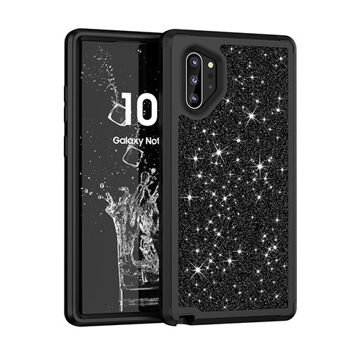 Silicone Matte Finish and Plastic Back Cover Case 360 Degrees Bling-Bling for Samsung Galaxy Note 10 Plus 5G Black
