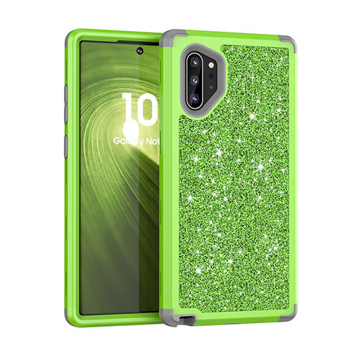 Silicone Matte Finish and Plastic Back Cover Case 360 Degrees Bling-Bling for Samsung Galaxy Note 10 Plus 5G Green