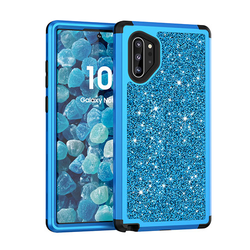 Silicone Matte Finish and Plastic Back Cover Case 360 Degrees Bling-Bling for Samsung Galaxy Note 10 Plus Blue