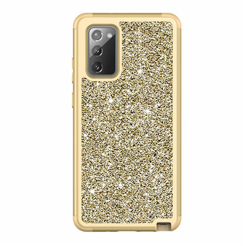 Silicone Matte Finish and Plastic Back Cover Case 360 Degrees Bling-Bling for Samsung Galaxy Note 20 5G Gold