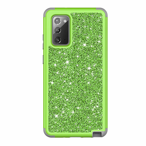 Silicone Matte Finish and Plastic Back Cover Case 360 Degrees Bling-Bling for Samsung Galaxy Note 20 5G Green