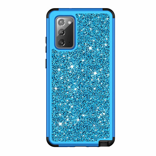 Silicone Matte Finish and Plastic Back Cover Case 360 Degrees Bling-Bling for Samsung Galaxy Note 20 5G Sky Blue