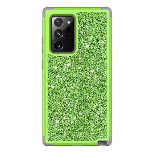 Silicone Matte Finish and Plastic Back Cover Case 360 Degrees Bling-Bling for Samsung Galaxy Note 20 Ultra 5G Green