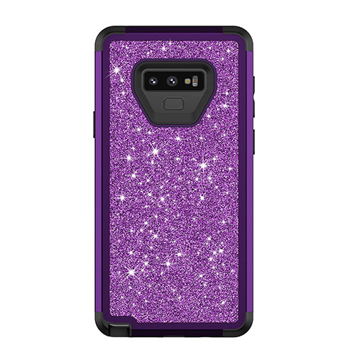 Silicone Matte Finish and Plastic Back Cover Case 360 Degrees Bling-Bling for Samsung Galaxy Note 9 Purple