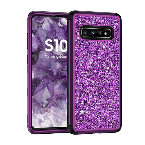 Silicone Matte Finish and Plastic Back Cover Case 360 Degrees Bling-Bling for Samsung Galaxy S10 5G Purple