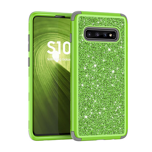 Silicone Matte Finish and Plastic Back Cover Case 360 Degrees Bling-Bling for Samsung Galaxy S10 Green