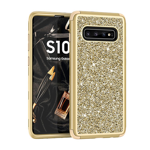 Silicone Matte Finish and Plastic Back Cover Case 360 Degrees Bling-Bling for Samsung Galaxy S10 Plus Gold