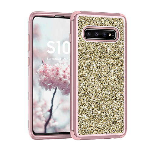Silicone Matte Finish and Plastic Back Cover Case 360 Degrees Bling-Bling for Samsung Galaxy S10 Plus Pink