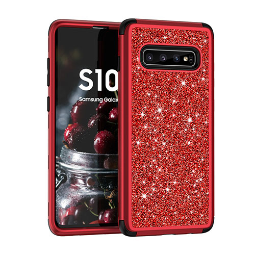 Silicone Matte Finish and Plastic Back Cover Case 360 Degrees Bling-Bling for Samsung Galaxy S10 Red