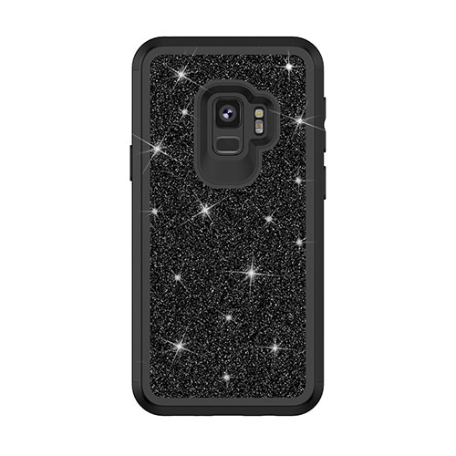 Silicone Matte Finish and Plastic Back Cover Case 360 Degrees Bling-Bling for Samsung Galaxy S9 Black