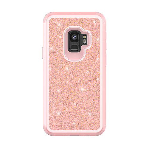 Silicone Matte Finish and Plastic Back Cover Case 360 Degrees Bling-Bling for Samsung Galaxy S9 Rose Gold