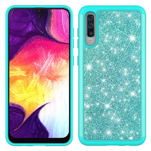Silicone Matte Finish and Plastic Back Cover Case 360 Degrees Bling-Bling JX1 for Samsung Galaxy A50 Cyan
