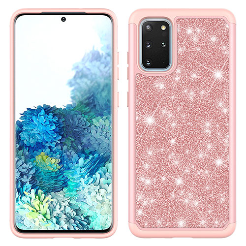 Silicone Matte Finish and Plastic Back Cover Case 360 Degrees Bling-Bling JX1 for Samsung Galaxy S20 Plus 5G Rose Gold