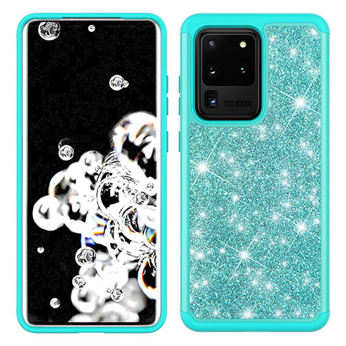 Silicone Matte Finish and Plastic Back Cover Case 360 Degrees Bling-Bling JX1 for Samsung Galaxy S20 Ultra Cyan