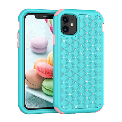 Silicone Matte Finish and Plastic Back Cover Case 360 Degrees Bling-Bling U01 for Apple iPhone 11 Cyan