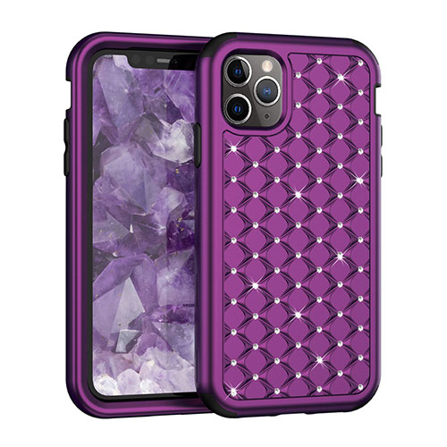 Silicone Matte Finish and Plastic Back Cover Case 360 Degrees Bling-Bling U01 for Apple iPhone 11 Pro Purple