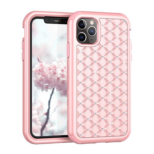 Silicone Matte Finish and Plastic Back Cover Case 360 Degrees Bling-Bling U01 for Apple iPhone 11 Pro Rose Gold