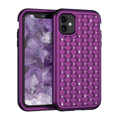 Silicone Matte Finish and Plastic Back Cover Case 360 Degrees Bling-Bling U01 for Apple iPhone 11 Purple