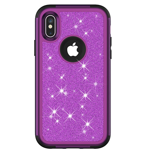 Silicone Matte Finish and Plastic Back Cover Case 360 Degrees Bling-Bling U01 for Apple iPhone X Purple