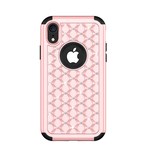 Silicone Matte Finish and Plastic Back Cover Case 360 Degrees Bling-Bling U01 for Apple iPhone XR Rose Gold