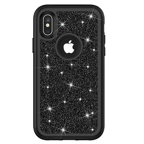 Silicone Matte Finish and Plastic Back Cover Case 360 Degrees Bling-Bling U01 for Apple iPhone Xs Black