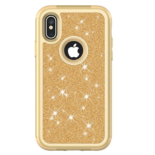 Silicone Matte Finish and Plastic Back Cover Case 360 Degrees Bling-Bling U01 for Apple iPhone Xs Max Gold