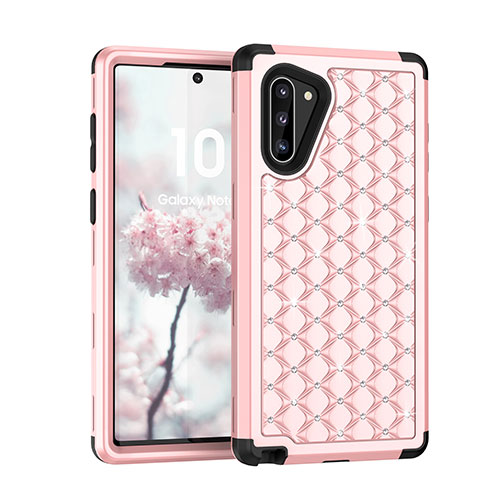 Silicone Matte Finish and Plastic Back Cover Case 360 Degrees Bling-Bling U01 for Samsung Galaxy Note 10 5G Pink