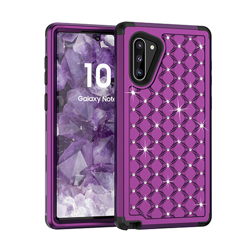 Silicone Matte Finish and Plastic Back Cover Case 360 Degrees Bling-Bling U01 for Samsung Galaxy Note 10 5G Purple