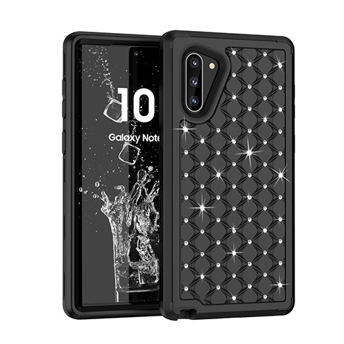 Silicone Matte Finish and Plastic Back Cover Case 360 Degrees Bling-Bling U01 for Samsung Galaxy Note 10 Black