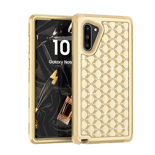 Silicone Matte Finish and Plastic Back Cover Case 360 Degrees Bling-Bling U01 for Samsung Galaxy Note 10 Gold