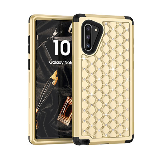 Silicone Matte Finish and Plastic Back Cover Case 360 Degrees Bling-Bling U01 for Samsung Galaxy Note 10 Gold and Black