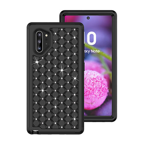 Silicone Matte Finish and Plastic Back Cover Case 360 Degrees Bling-Bling U01 for Samsung Galaxy Note 10 Plus 5G Black