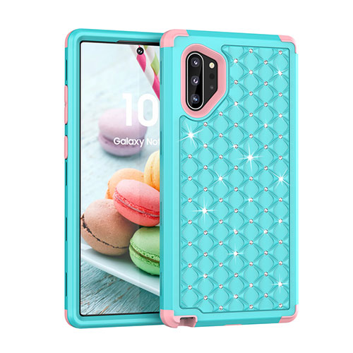 Silicone Matte Finish and Plastic Back Cover Case 360 Degrees Bling-Bling U01 for Samsung Galaxy Note 10 Plus 5G Cyan