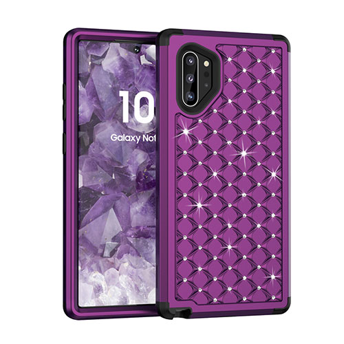 Silicone Matte Finish and Plastic Back Cover Case 360 Degrees Bling-Bling U01 for Samsung Galaxy Note 10 Plus 5G Purple