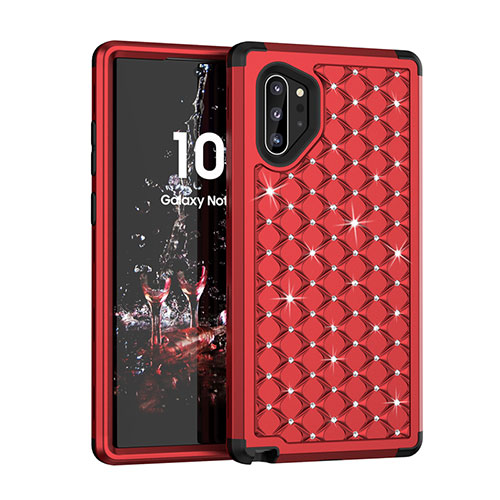 Silicone Matte Finish and Plastic Back Cover Case 360 Degrees Bling-Bling U01 for Samsung Galaxy Note 10 Plus Red