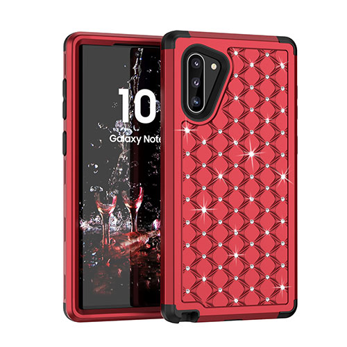 Silicone Matte Finish and Plastic Back Cover Case 360 Degrees Bling-Bling U01 for Samsung Galaxy Note 10 Red