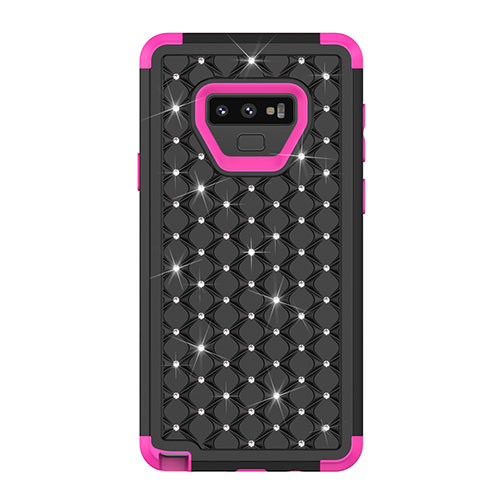 Silicone Matte Finish and Plastic Back Cover Case 360 Degrees Bling-Bling U01 for Samsung Galaxy Note 9 Hot Pink